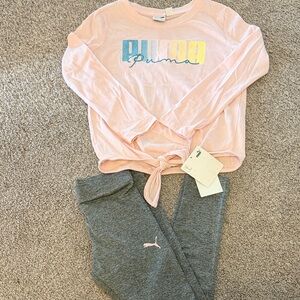 Puma Light Pink Top and Gray Leggings Set